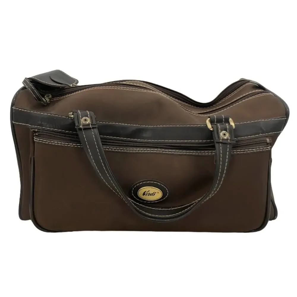 Verdi International VINTAGE Travel Tote top handle duffle Gym bag Carry on Brown